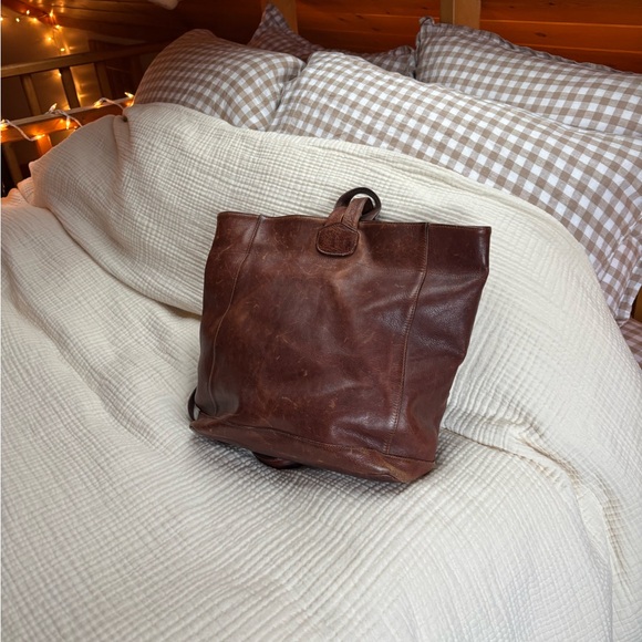 Classic Brown Leather Convertible BackpackTote Bag main image 5